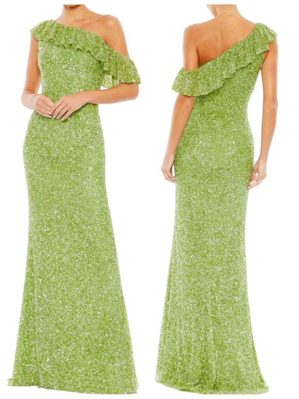 Mac Duggal 5611 Lime Sequin One Shoulder Gown NWT Size 2